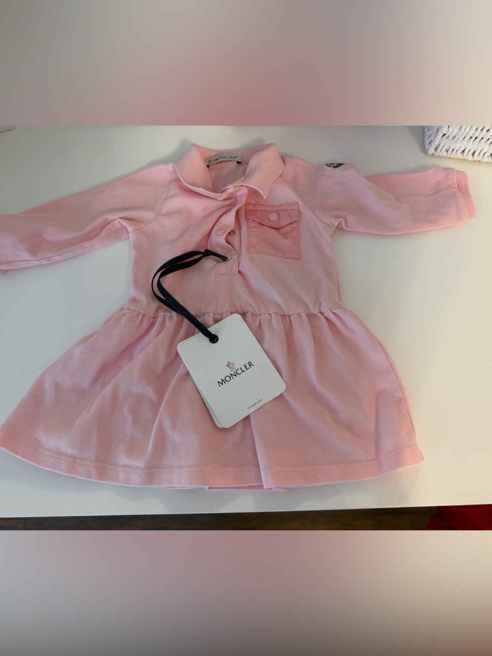 Moncler Pale Pink Long-Sleeve Polo Dress for Kids